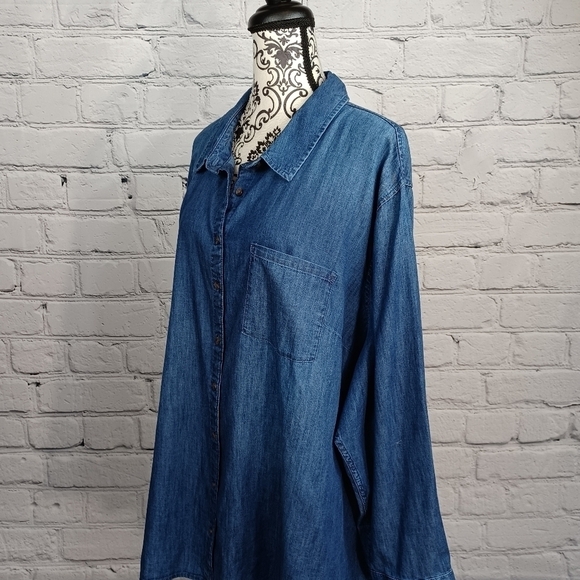Ava & Viv chambray women's button front long sleeve shirt size 4x pocket b30 - Picture 8 of 9